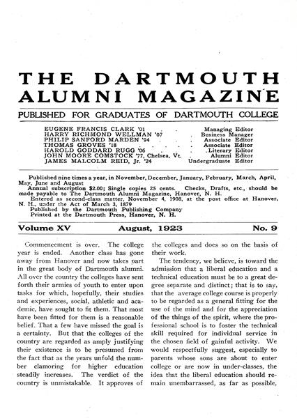 Issue: - August 1923 | Dartmouth Alumni Magazine