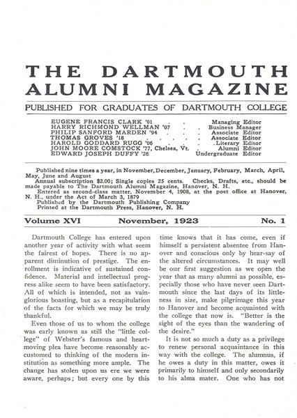 Issue: - November 1923 | Dartmouth Alumni Magazine