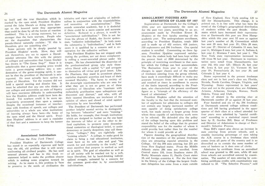 ENROLLMENT FIGURES AND STATISTICS OF CLASS OF 1927