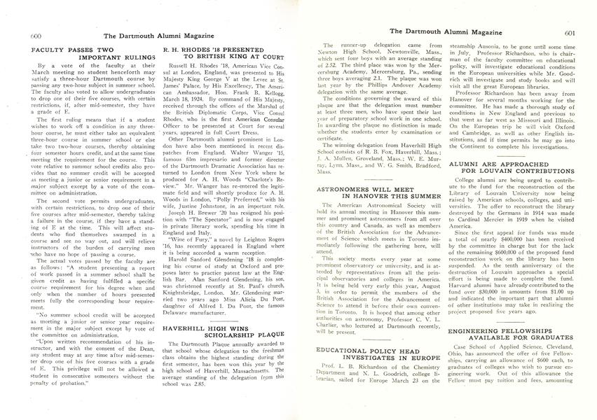 R. H. RHODES '18 PRESENTED TO BRITISH KING AT COURT