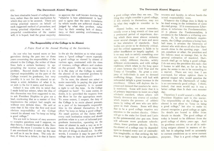 The Responsibility of the College to its Alumni