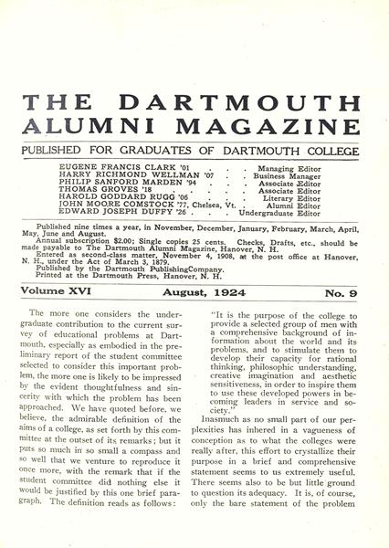 Issue: - August 1924 | Dartmouth Alumni Magazine