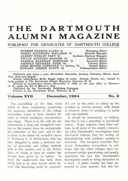 Issue: - December 1924 | Dartmouth Alumni Magazine