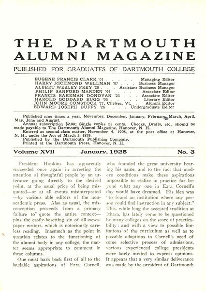 Issue: - January 1925 | Dartmouth Alumni Magazine