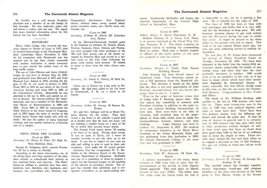 Class of 1900 | Dartmouth Alumni Magazine | January, 1925