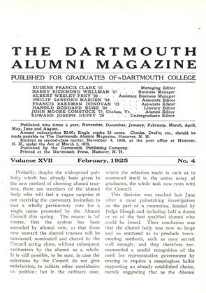 February 1925 | Dartmouth Alumni Magazine