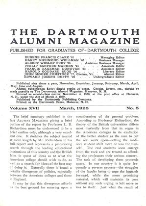 March 1925 | Dartmouth Alumni Magazine
