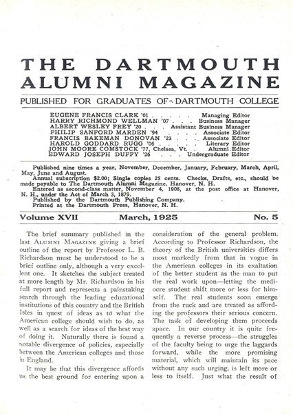 Issue: - March 1925 | Dartmouth Alumni Magazine
