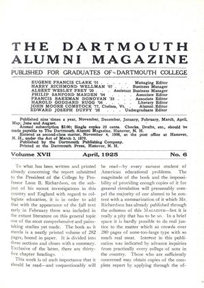 April, 1925 | Dartmouth Alumni Magazine