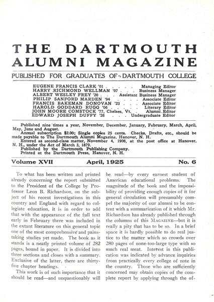 Issue: - April 1925 | Dartmouth Alumni Magazine