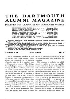 May 1925 | Dartmouth Alumni Magazine