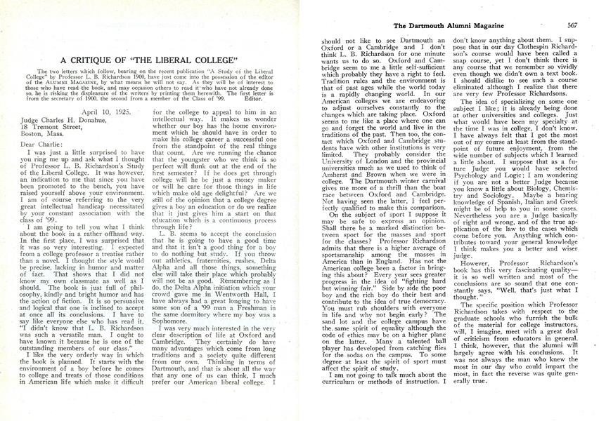 A CRITIQUE OF "THE LIBERAL COLLEGE"