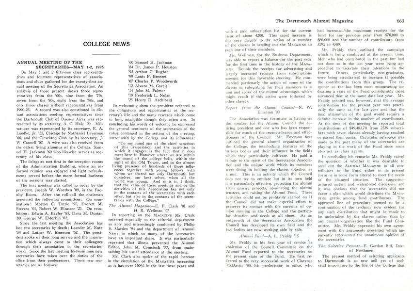 ANNUAL MEETING OF THE SECRETARIES—MAY 1-2, 1925