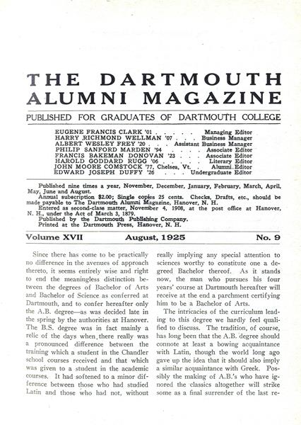 Issue: - August 1925 | Dartmouth Alumni Magazine