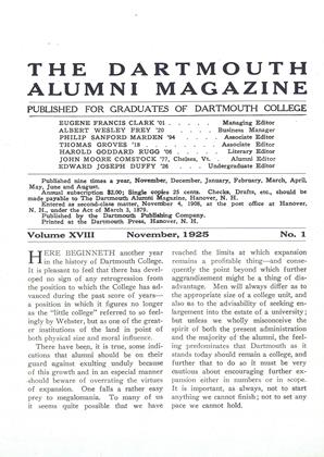 November, 1025 | Dartmouth Alumni Magazine