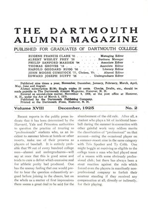 December, 1925 | Dartmouth Alumni Magazine