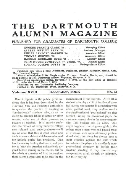 Issue: - December 1925 | Dartmouth Alumni Magazine