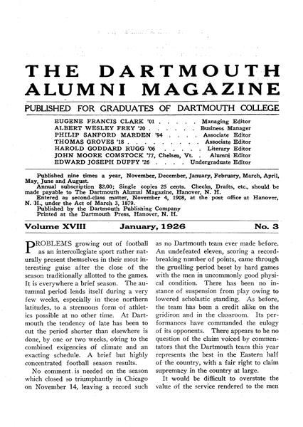 Issue: - January 1926 | Dartmouth Alumni Magazine