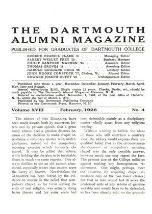 February, 1926 | Dartmouth Alumni Magazine
