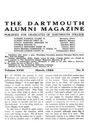March, 1926 | Dartmouth Alumni Magazine