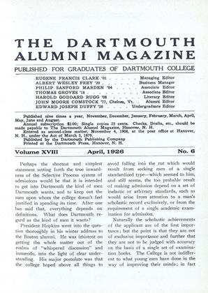 April 1926 | Dartmouth Alumni Magazine