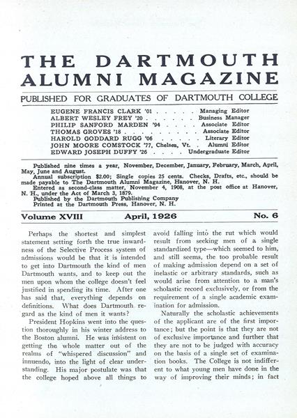 Issue: - April 1926 | Dartmouth Alumni Magazine