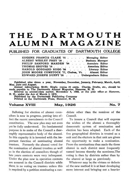 Issue: - May 1926 | Dartmouth Alumni Magazine