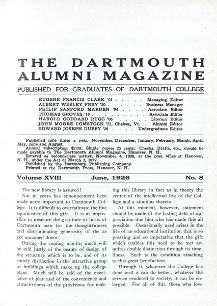 Issue: - June 1926 | Dartmouth Alumni Magazine
