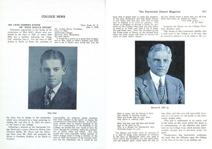 1927 LAYS CORNER STONE OF "DICK HALL'S HOUSE"