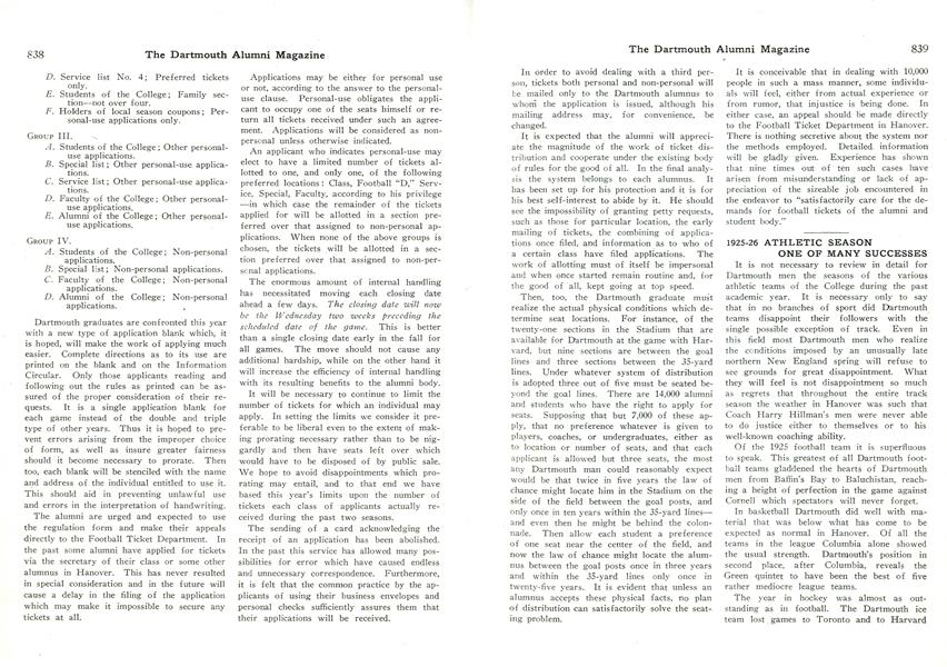 1925-26 ATHLETIC SEASON ONE OF MANY SUCCESSES