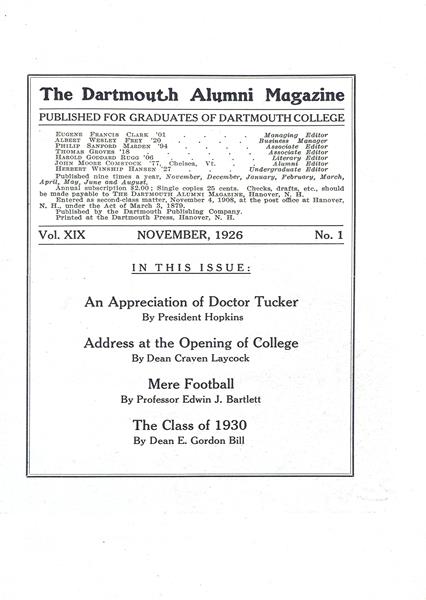 Issue: - November 1926 | Dartmouth Alumni Magazine