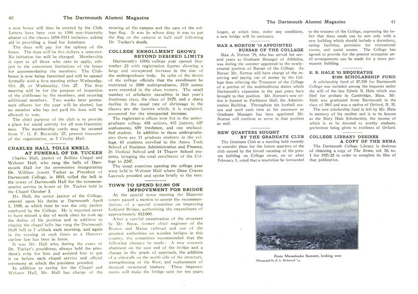 E. B. HALE '65 BEQUEATHS $7500 SCHOLARSHIP FUND