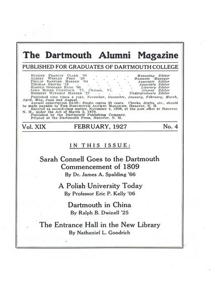 Issue: - February 1927 | Dartmouth Alumni Magazine