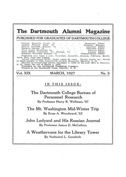 Issue: - March 1927 | Dartmouth Alumni Magazine