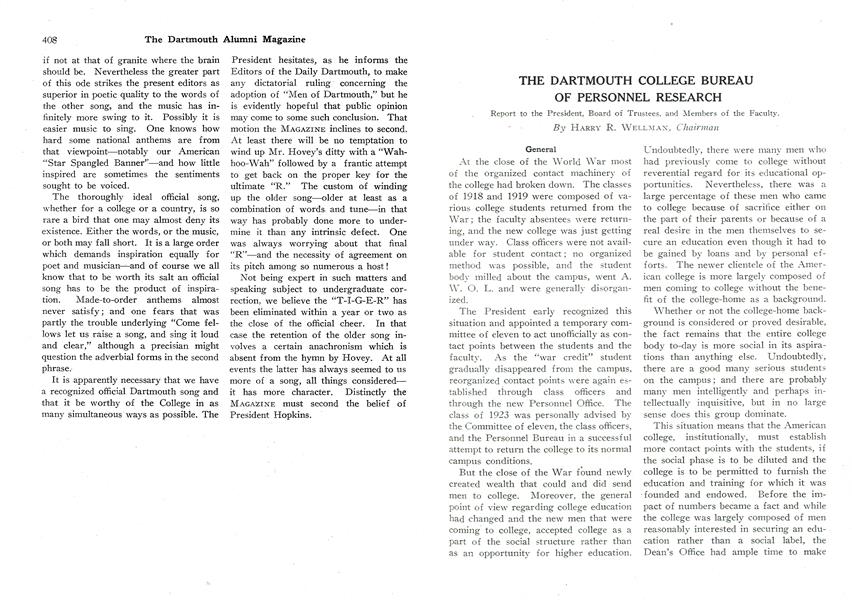 THE DARTMOUTH COLLEGE BUREAU OF PERSONNEL RESEARCH