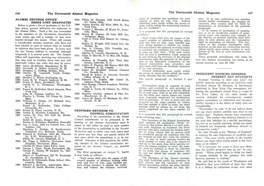 PRESIDENT HOPKINS DEPENDS PRESENT DAY STUDENTS
