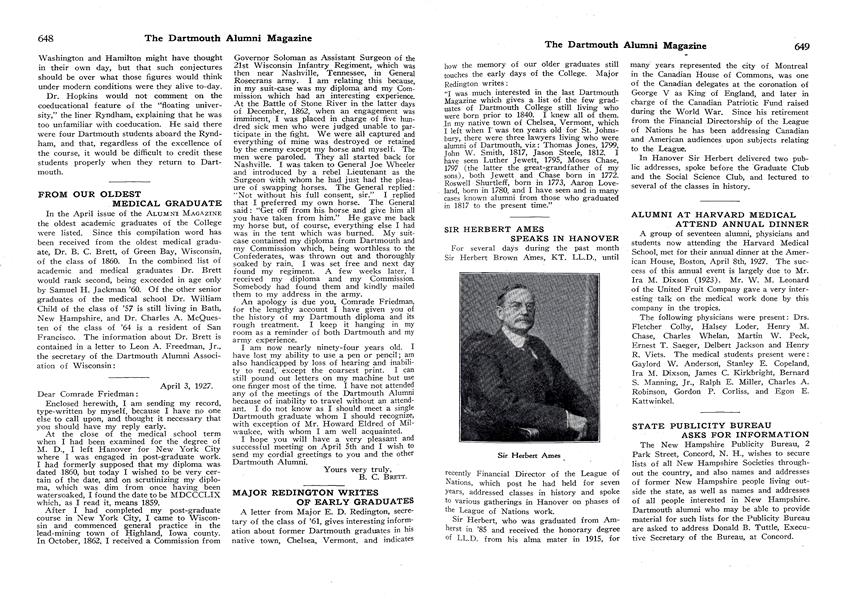 MAJOR REDINGTON WRITES OF EARLY GRADUATES