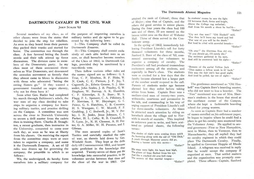 DARTMOUTH CAVALRY IN THE CIVIL WAR