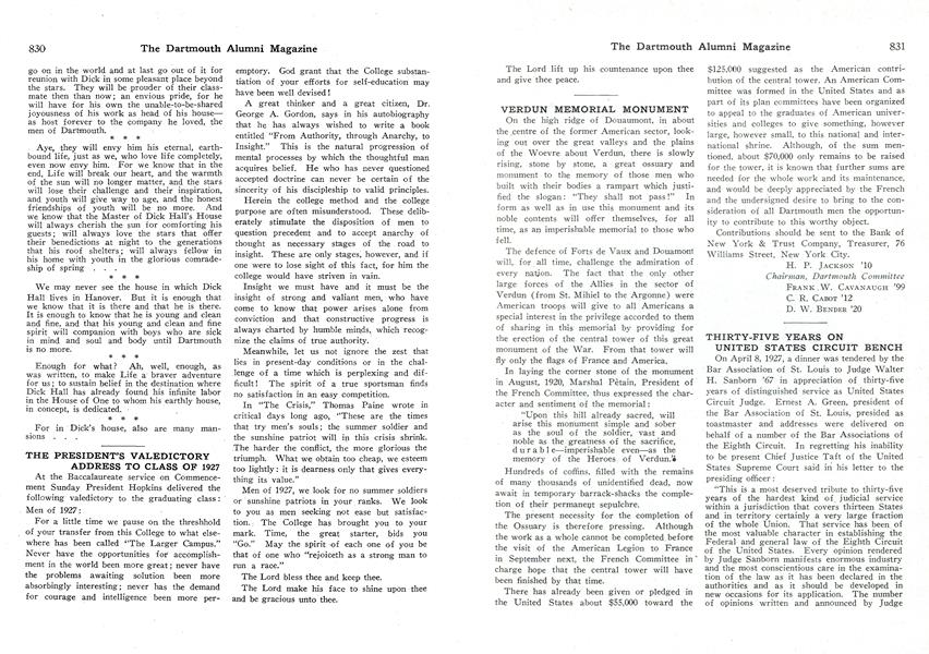 THE PRESIDENT'S VALEDICTORY ADDRESS TO CLASS OF 1927