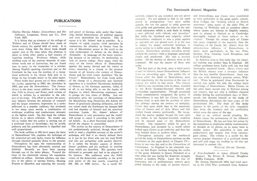 Charles Darwin Adams: Demosthenes and His Influence