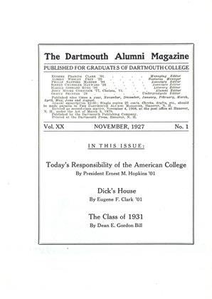 NOVEMBER 1927 | Dartmouth Alumni Magazine