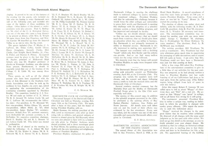 DARTMOUTH ALUMNI ASSOCIATION OF THE PACIFIC COAST