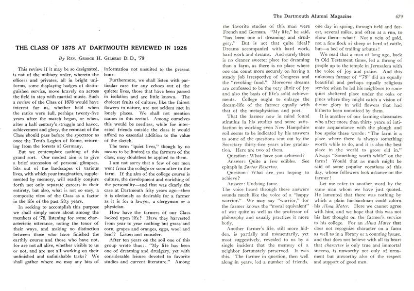 THE CLASS OF 1878 AT DARTMOUTH REVIEWED IN 1928