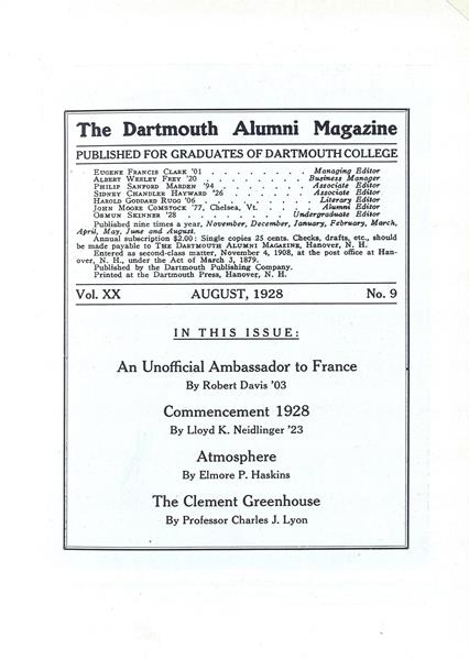 Issue: - August 1928 | Dartmouth Alumni Magazine