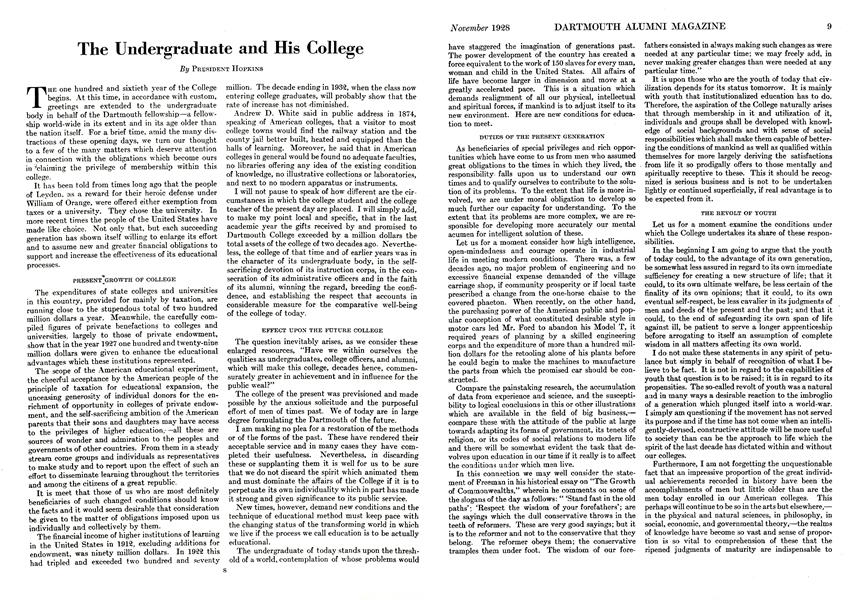The Undergraduate and His College