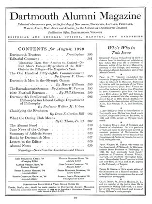 AUGUST 1929 | Dartmouth Alumni Magazine
