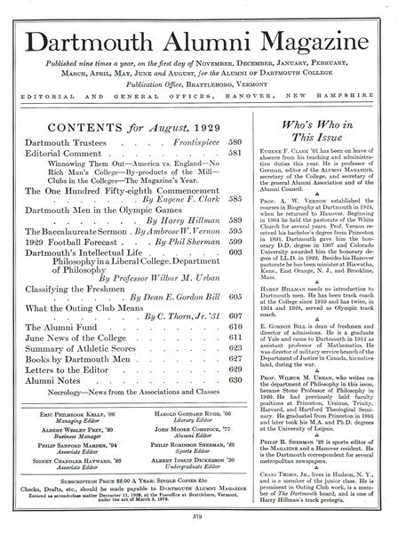 Issue: - August 1929 | Dartmouth Alumni Magazine