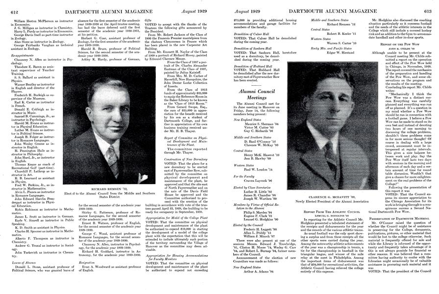 Alumni Council Meetings Dartmouth Alumni Magazine AUGUST 1929