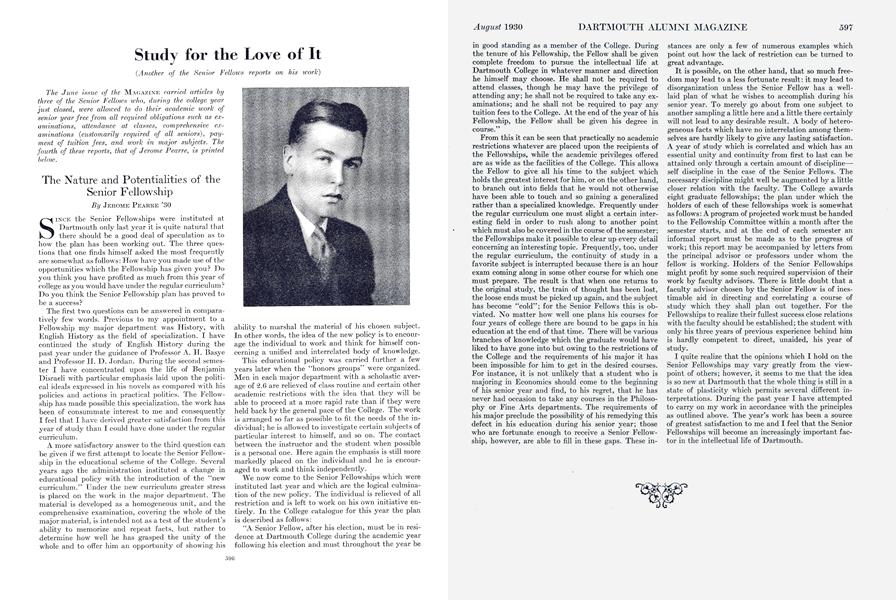 The Nature and Potentialities of the Senior Fellowship
