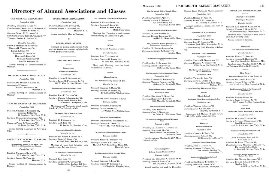Directory of Alumni Associations and Classes